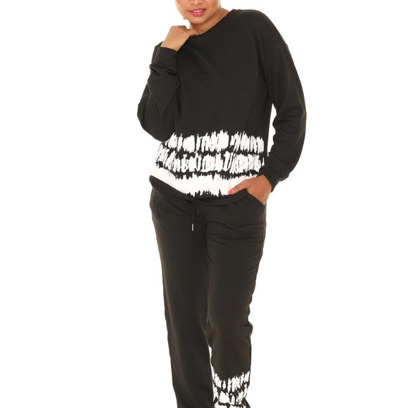 Black & White Abstract Crewneck Sweatshirt & Pocket Joggers - Picture 1 of 5